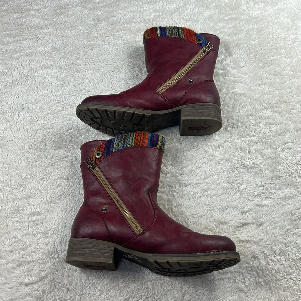 Rieker Amy 95891-35 burgandy sherpa fleece and yarn side zip boots, 40 or 8.5 - Picture 5 of 12